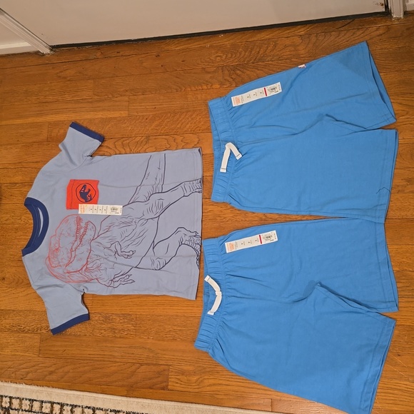 JUMPING BEANS BOYS BLUE SHORTS AND BLUE SHORT SLEEVE JURASSIC PARK TEE SIZE 7 - Picture 2 of 15